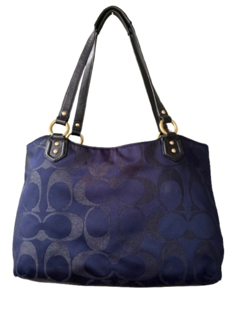 COACH Campbell Metallic Belle Carryall F26246 Navy Blue Black Monogram Tote Bag - Picture 2 of 11